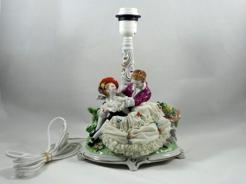 Vintage Romantic Love Original Unterweissbach Porcelain Figurine Art Lamp Decor #Ru540