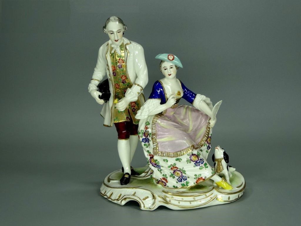 Antique Romance Visit Original Nymphenburg 19th Porcelain Figure Art Statue Deco #Ru616