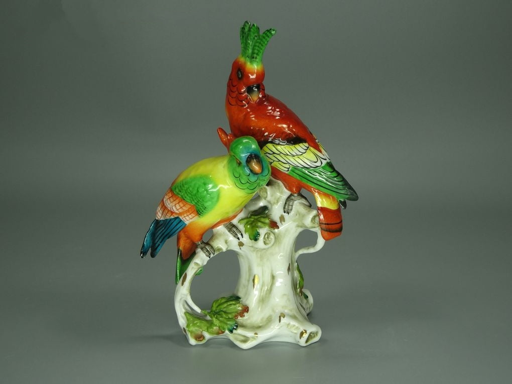 Antique Pair Of Parrots Porcelain Figurine Original Sitzendorf 19th Art Sculpture Decor #Ru801