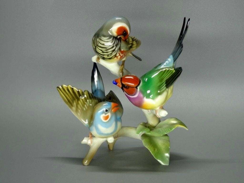 Vintage Colorful 3 Amadines Birds Porcelain Figurine Hutschenreuther Art Decor #Ru126