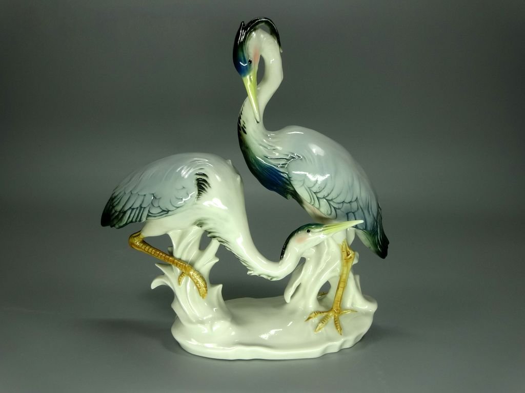 Antique Grey Herons Porcelain Figurine Original KARL ENS 20th Art Sculpture Dec #Ru935