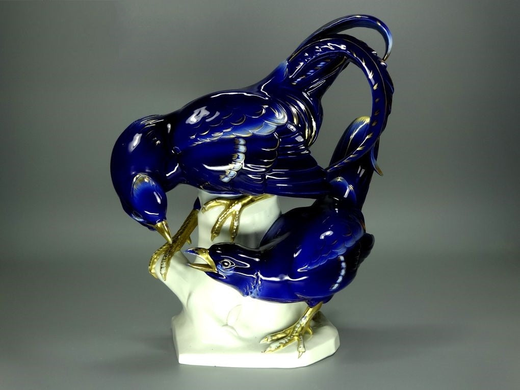 Antique Blue Happiness Birds Original Volkstedt Porcelain Figure Art Statue Deco #Ru610