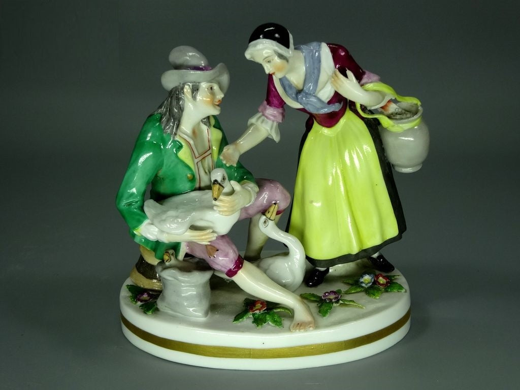 Antique Geese Seller Original Volkstedt 19th Porcelain Figurine Art Statue Decor #Ru555