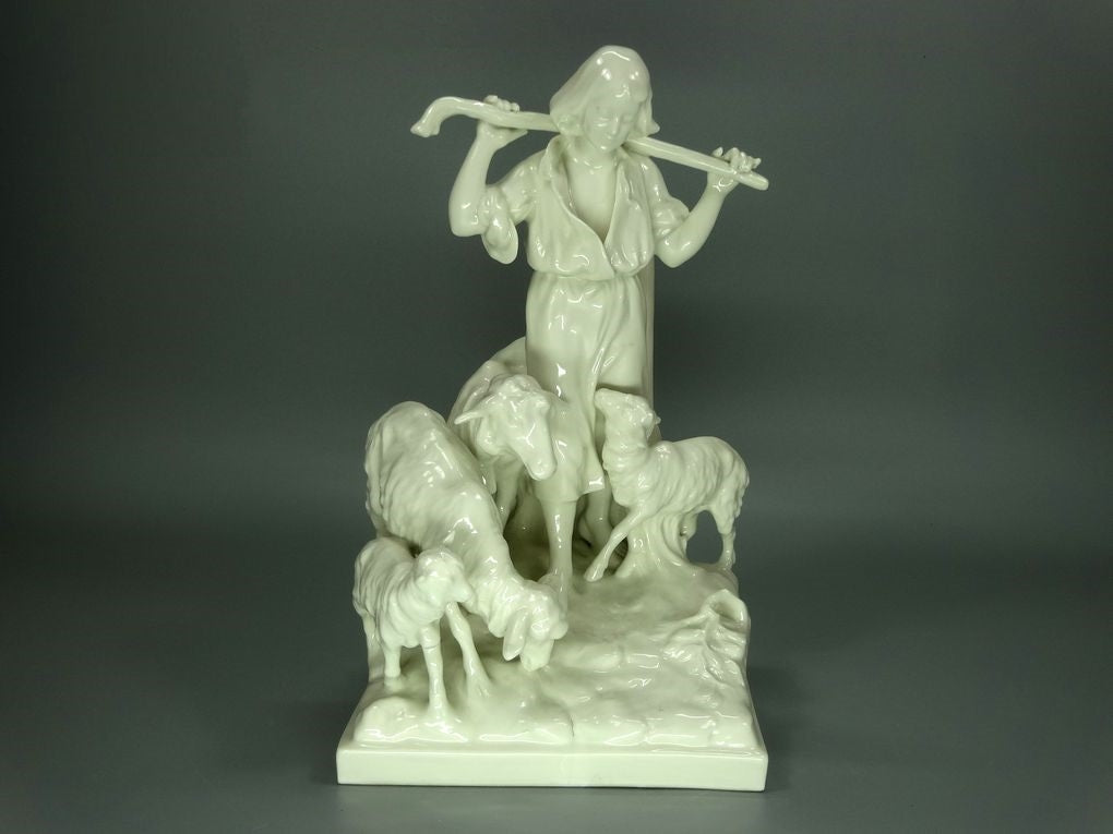Vintage White Shepherd Lady Porcelain Figure Original Kister Alsbach Art Statue #Ru633