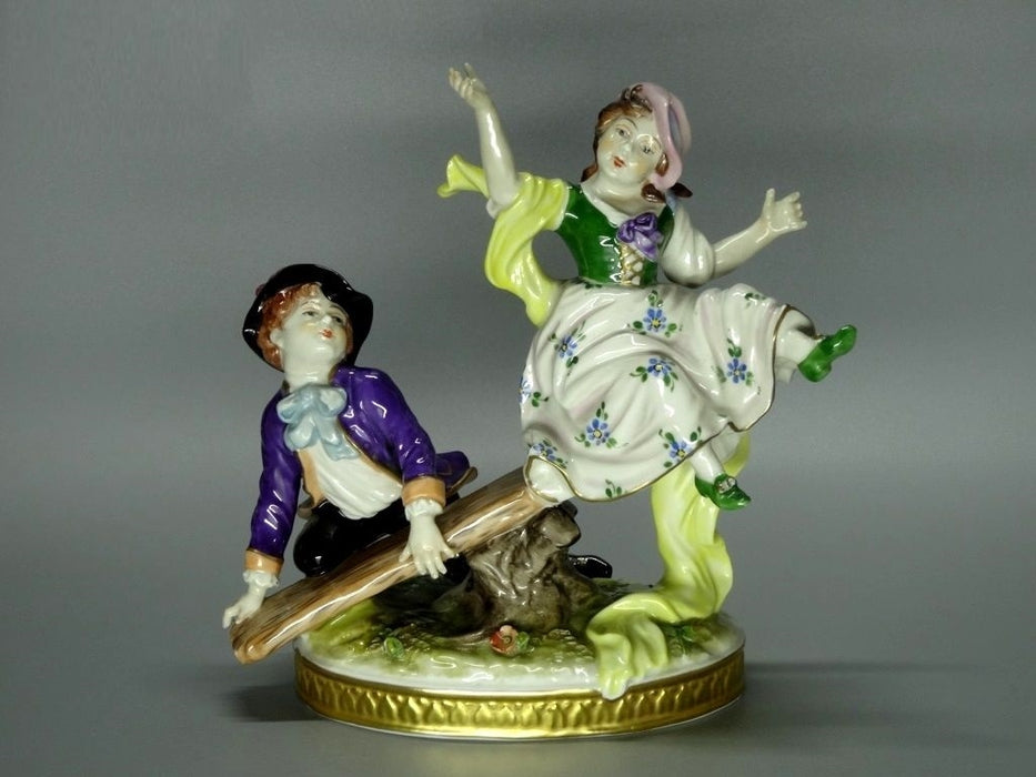 Vintage Merry Swing Play Fun Porcelain Figurine Volkstedt Germany Art Decor #Ru96