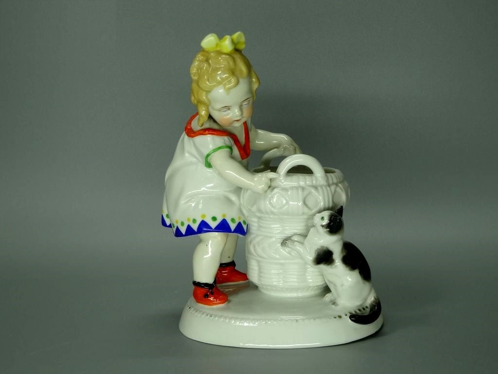 Antique Girl And Beggar Cat Original Katzhutte Porcelain Figurine Art Sculpture #Ru426
