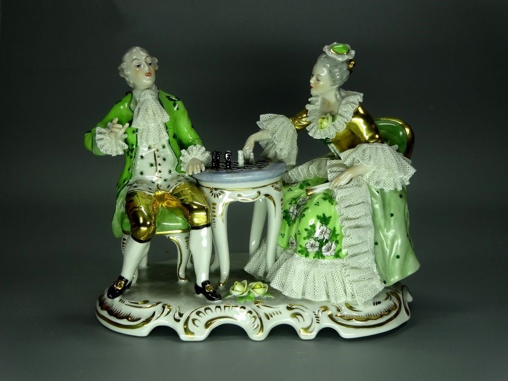 Vintage Playing Chess Porcelain Figurine Original Kammer Art Decor Sculpture #Ru662