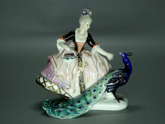 Antique Lady & Peacock Porcelain Figurine Original KARL ENS Art Sculpture Decor #Ru827