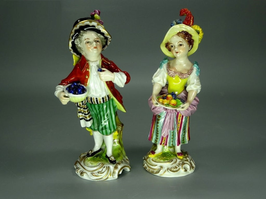 Antique Children With Grapes Original Volkstedt Porcelain Figurine Statue Decor #Ru595