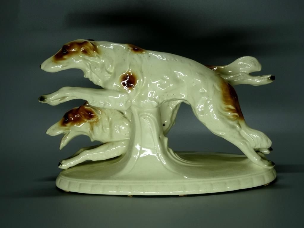 Antique Porcelain Running Greyhounds Dogs Figurine Sitzendorf Germany Art Decor #C