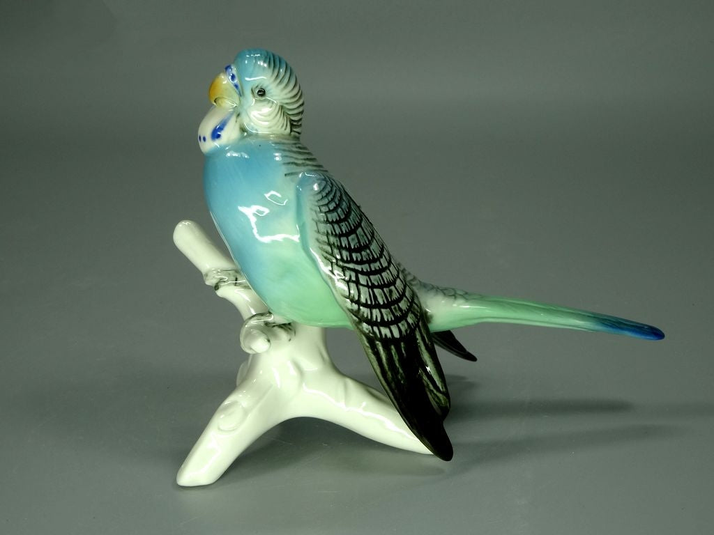 Vintage Blue Budgerigar Bird Porcelain Figurine Original KARL ENS Art Sculpture Decor #Ru843