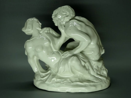 Antique Beauty And Beast Original Passau Porcelain Figurine White Art Sculpture #Ru293