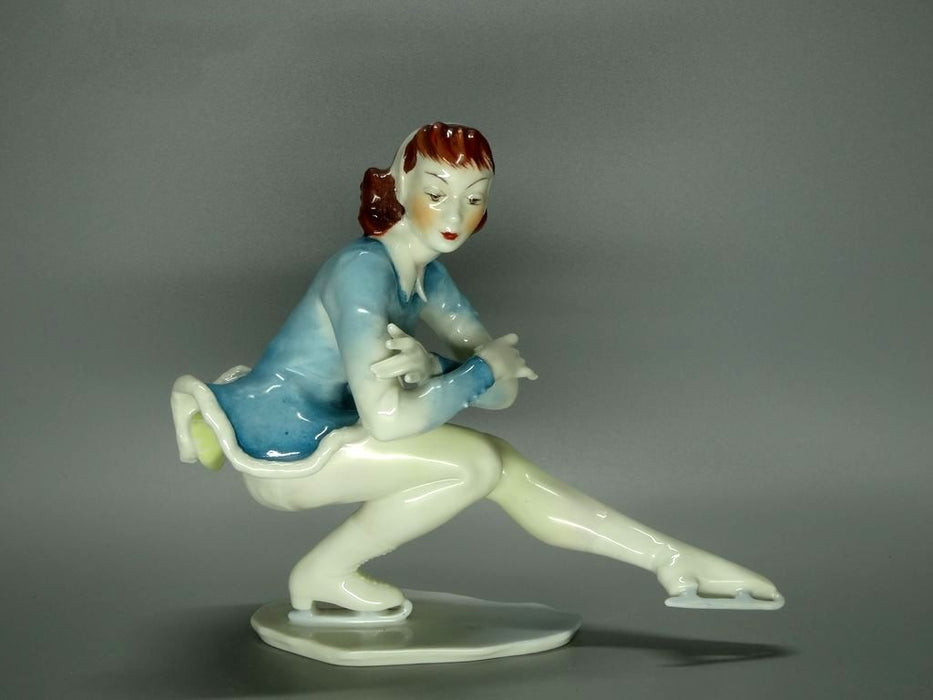 Antique Blue Porcelain Skater Lady Figurine Hutschenreuther Germany Art Decor #Ll