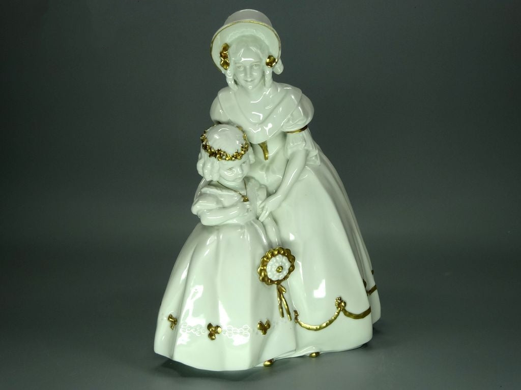Antique Mother & Daughter Porcelain Figurine Original Katzhutte Art Sculpture Decor #Ru857