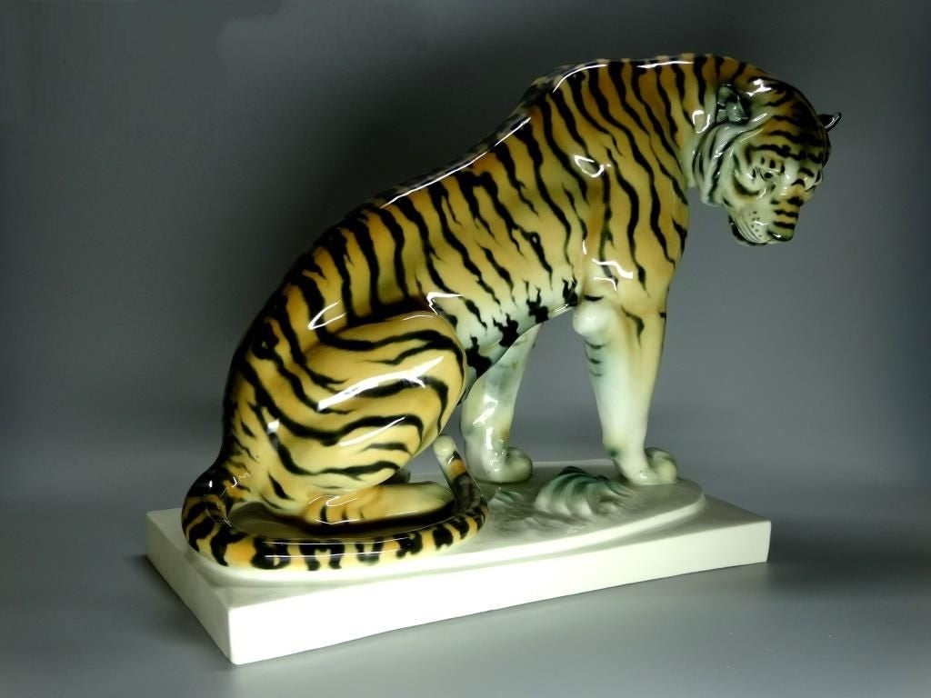 Antique Large Rare Tiger Porcelain Figurine Schwarzburger Original Art Sculpture #Ru199