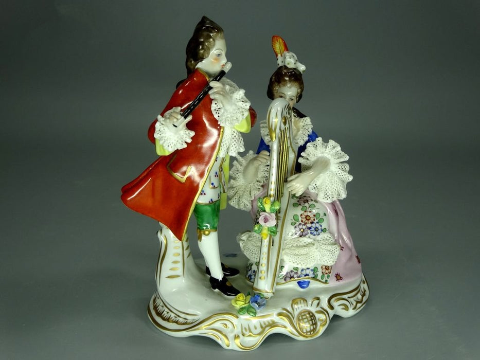 Vintage Musical Duet Porcelain Figurine Original Volkstedt 20th Art Sculpture Dec #Ru910