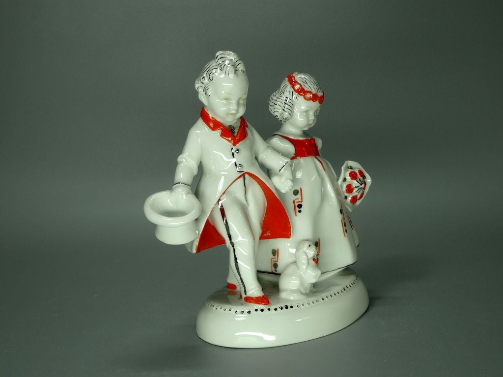 Antique Party Kids Porcelain Figurine Original Katzhutte Art Sculpture Decor #Ru810