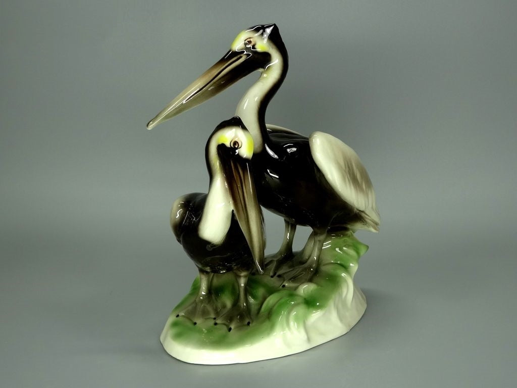 Antique Pair Of Pelicans Birds Porcelain Figurine Original Keramos Art Sculpture #Ru332