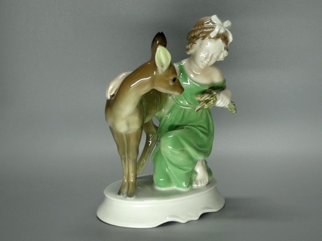 Vintage Girl And Fwan Porcelain Figurine Rosenthal Original Art Sculpture Decor #Ru168