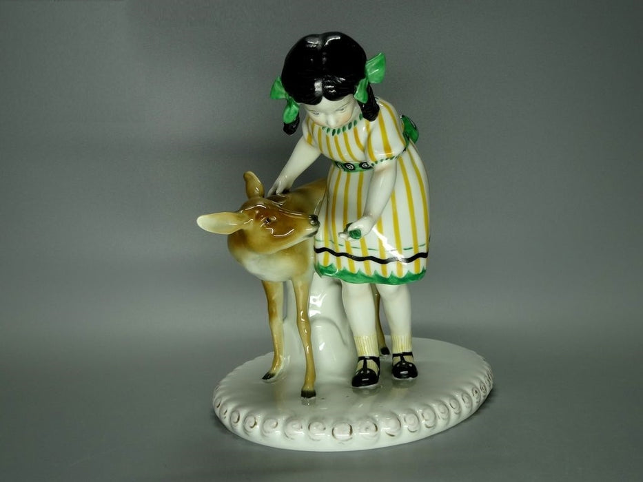 Antique Girl With A Fawn Porcelain Figurine Original Wilhelms Feld Art Sculpture #Ru343