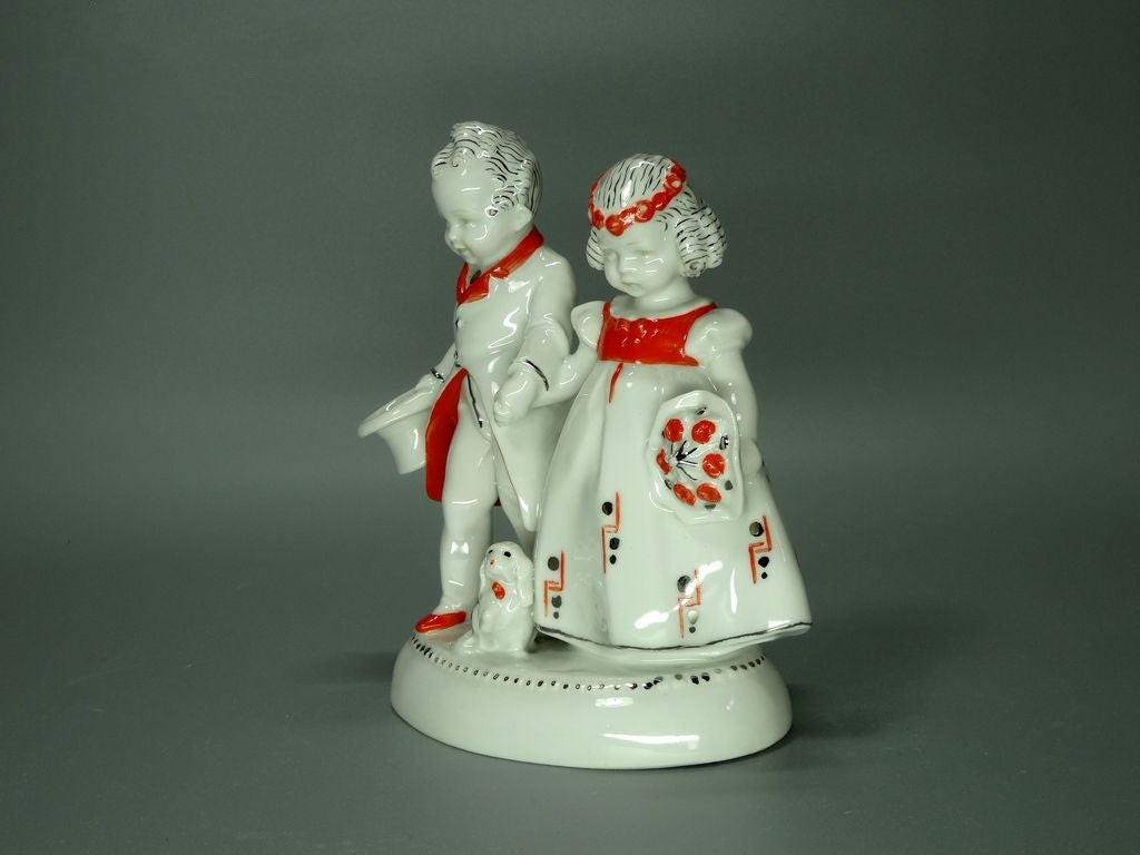 Antique Party Kids Porcelain Figurine Original Katzhutte Art Sculpture Decor #Ru810