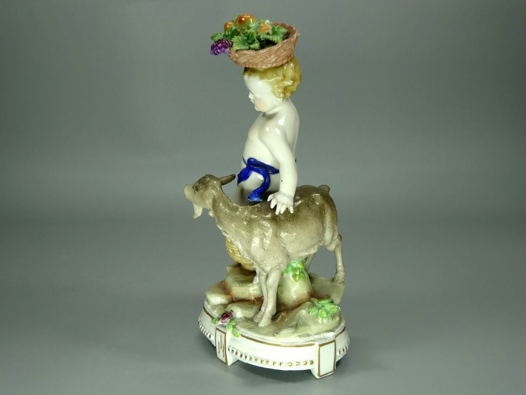 Antique Kid & Goat Porcelain Figurine Original Muller&Co Germany 20th Art Sculpture Dec #Ru998