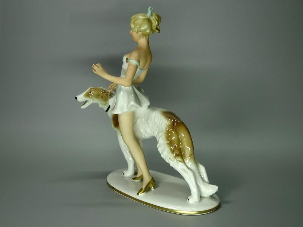 Vintage Girl & Greyhound Dog Original GEROLD & CO Porcelain Figurine Art Statue #Ru511