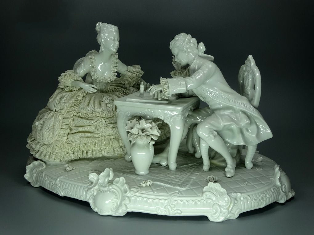 Vintage Playing Chess Porcelain Figurine Original Unterweissbach Art Sculpture Decor #Ru712
