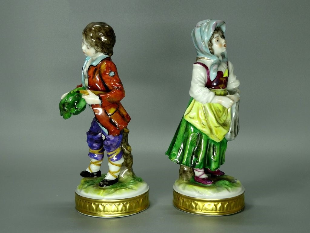 Vintage Romantic Beggars Porcelain Figure Original Volkstedt Art Sculpture Decor #Ru381