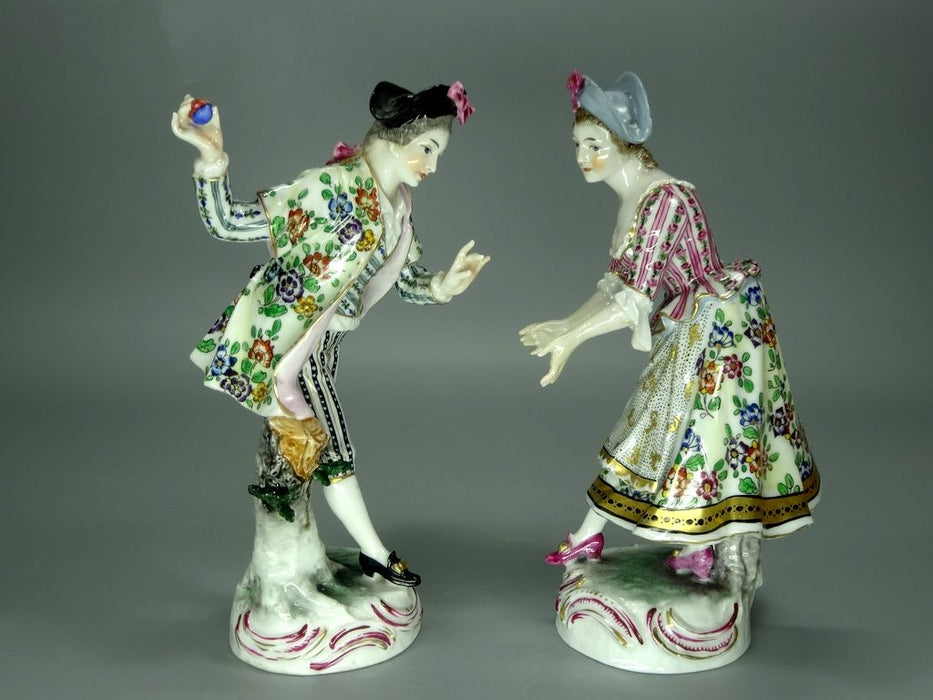 Antique Couple Ball Game Porcelain Figurine Original Passau Germany 19th Art Sculpture Dec #Rr2