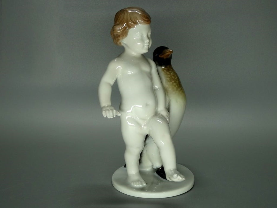 Vintage Putti With A Penguin Porcelain Figurine Original Rosenthal Art Sculpture #Ru386