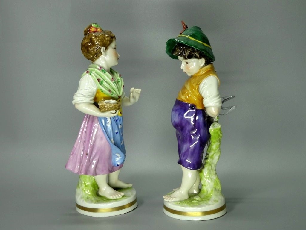 Antique Prankster Kids Porcelain Figurine Original Volkstedt Art Sculpture Decor #Ru242