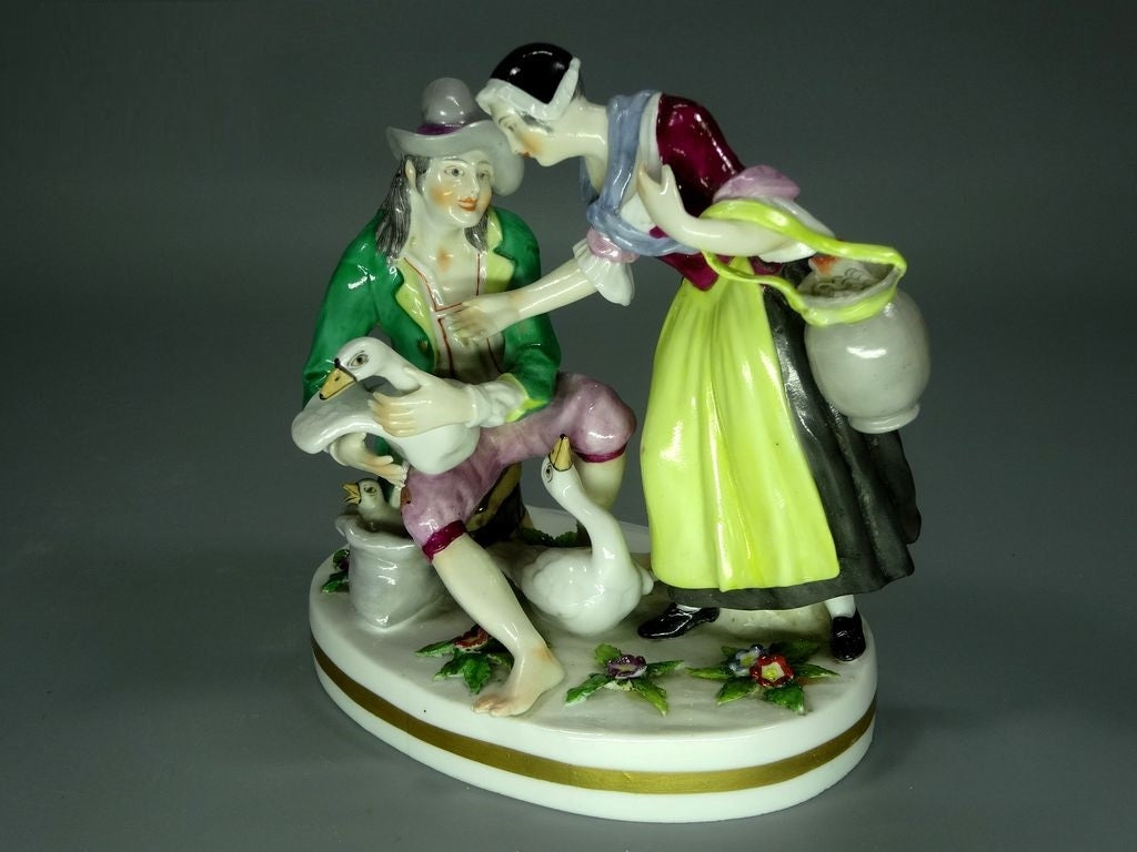 Antique Geese Seller Original Volkstedt 19th Porcelain Figurine Art Statue Decor #Ru555