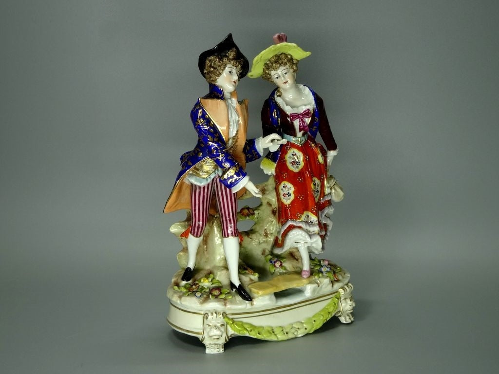 Antique Porcelain Gentle Couple On Stream Figure Samson France 1840 Art Decor #Ru86