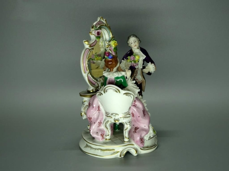 Vintage Porcelain Lacy Visit Lady Mirror Figurine Volkstedt Germany Art Sculpture #Jj