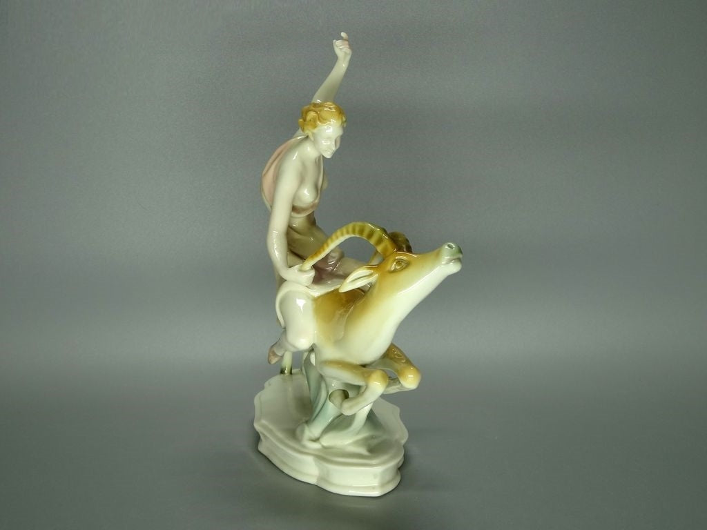Antique Illusion Lady & Deer Porcelain Figure Ludwigsburg Germany Art Sculpture #Ru160