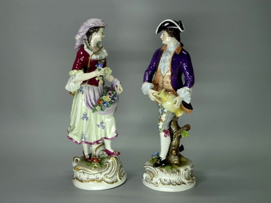 Vintage Couple Meeting Porcelain Figurine Original Volkstedt Art Sculpture Decor #Ru243