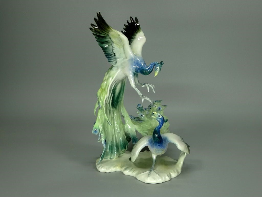 Vintage Playing Peacocks Porcelain Figurine Original Alka Kunst Art Sculpture #Ru334
