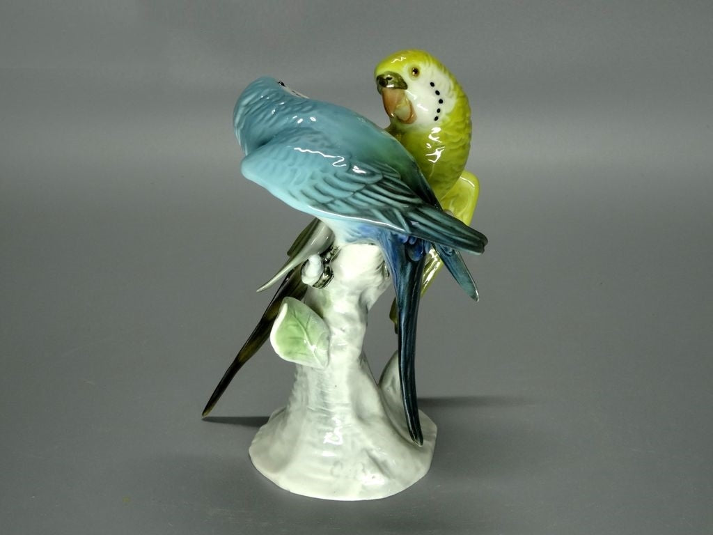 Vintage Green Blue Porcelain Parrots Figurine Kaiser Germany Art Home Sculpture #Ru118