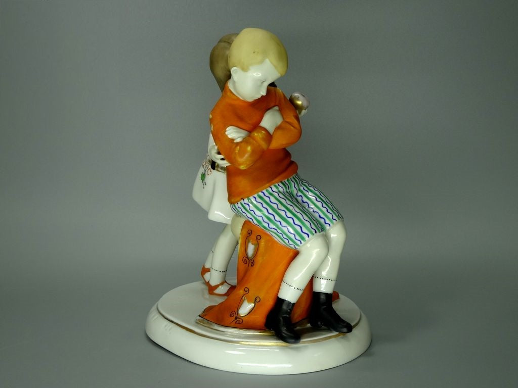 Antique Boy & Girl Apology Porcelain Figurine Original Wilhelms Feld Sculpture #Ru388