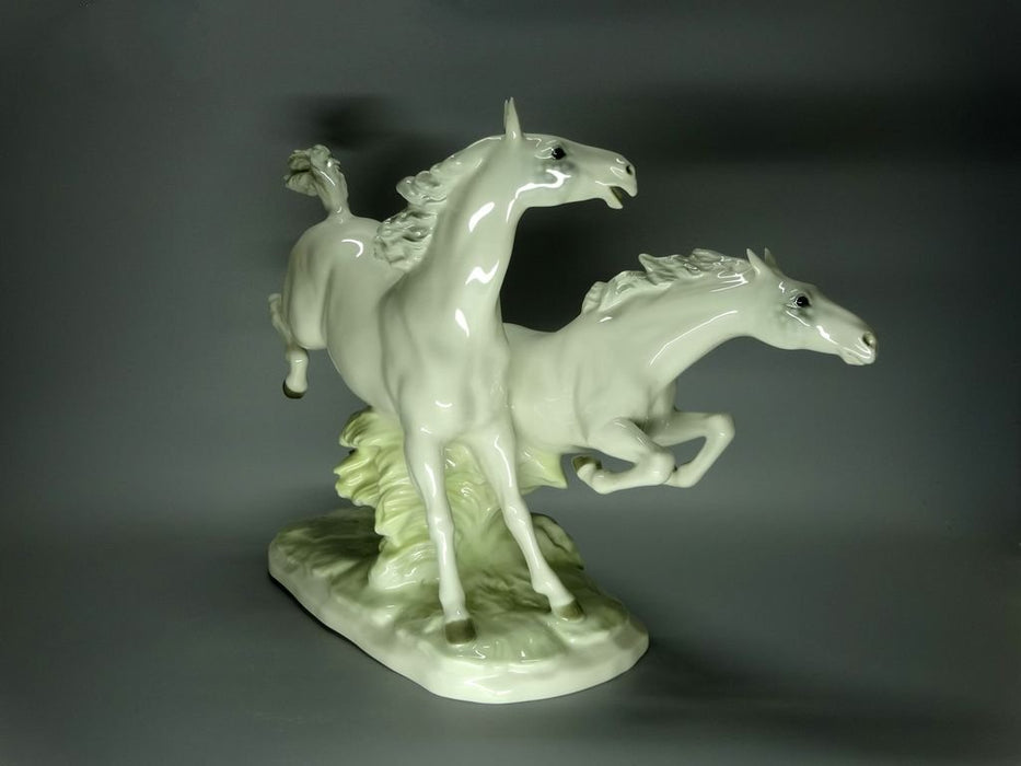 Vintage Happy Gallop Horses Porcelain Figurine Original Hutschenreuther 20th Art Sculpture Dec #Ru964