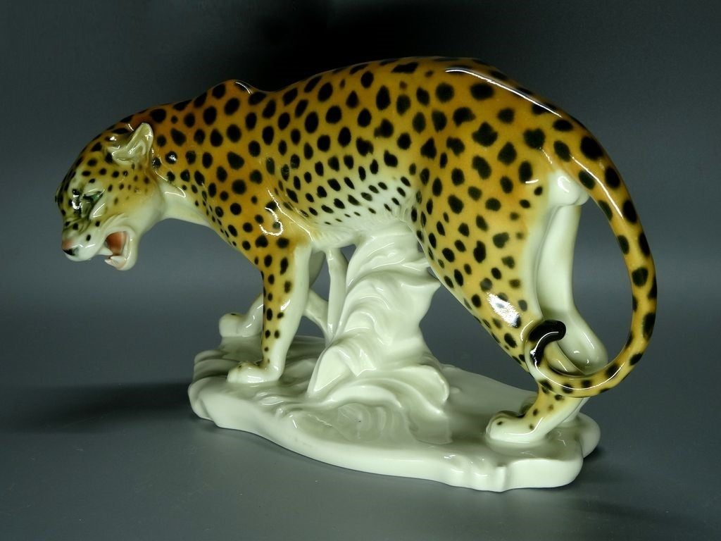 Antique Leopard Porcelain Figurine Original Karl Ens Art Sculpture Decor Statue #Ru253