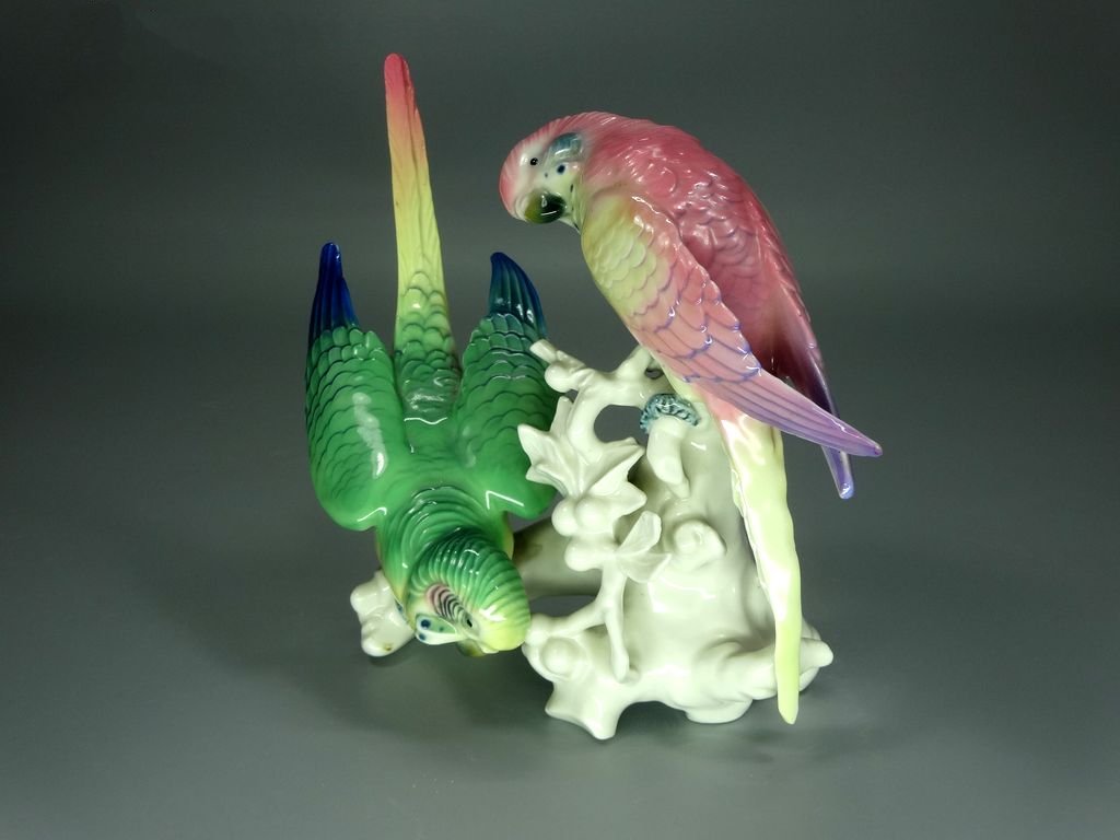 Antique Budgerigars Birds Porcelain Figurine Original KARL ENS 20h Art Sculpture Dec #Ru927