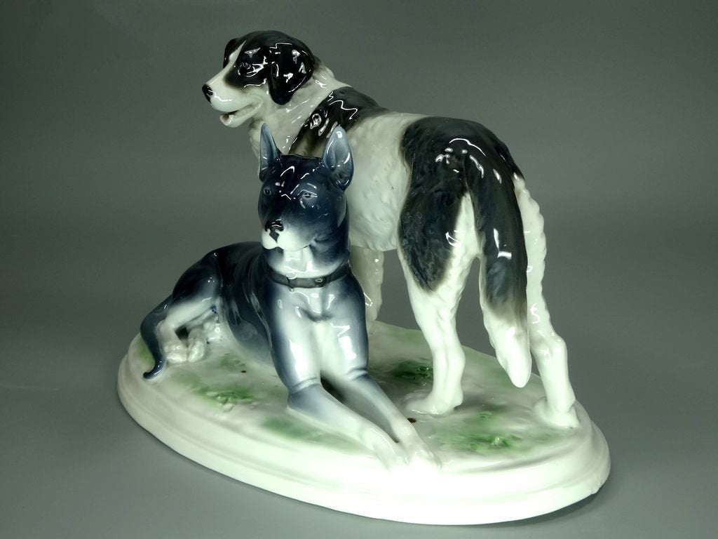 Vintage Shepherd Dogs Porcelain Figurine Original Gotha 20th Art Sculpture Dec #Ru886