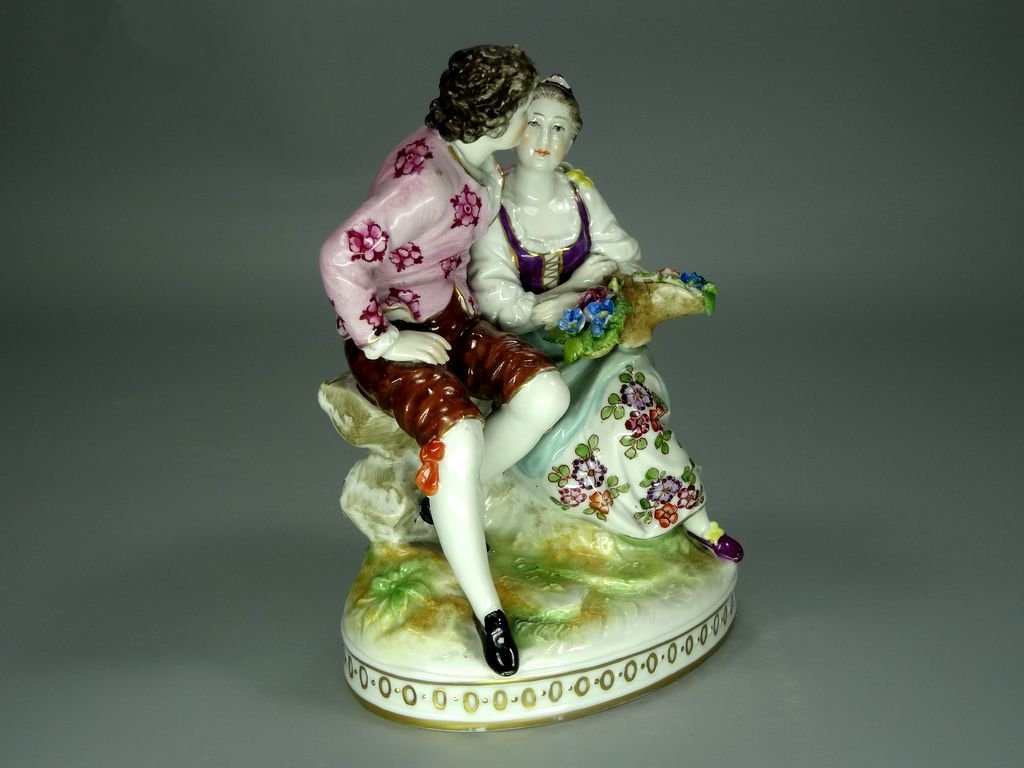 Antique Conversation Love Porcelain Figurine Original Volkstedt 19th Art Sculpture Dec #Ru932