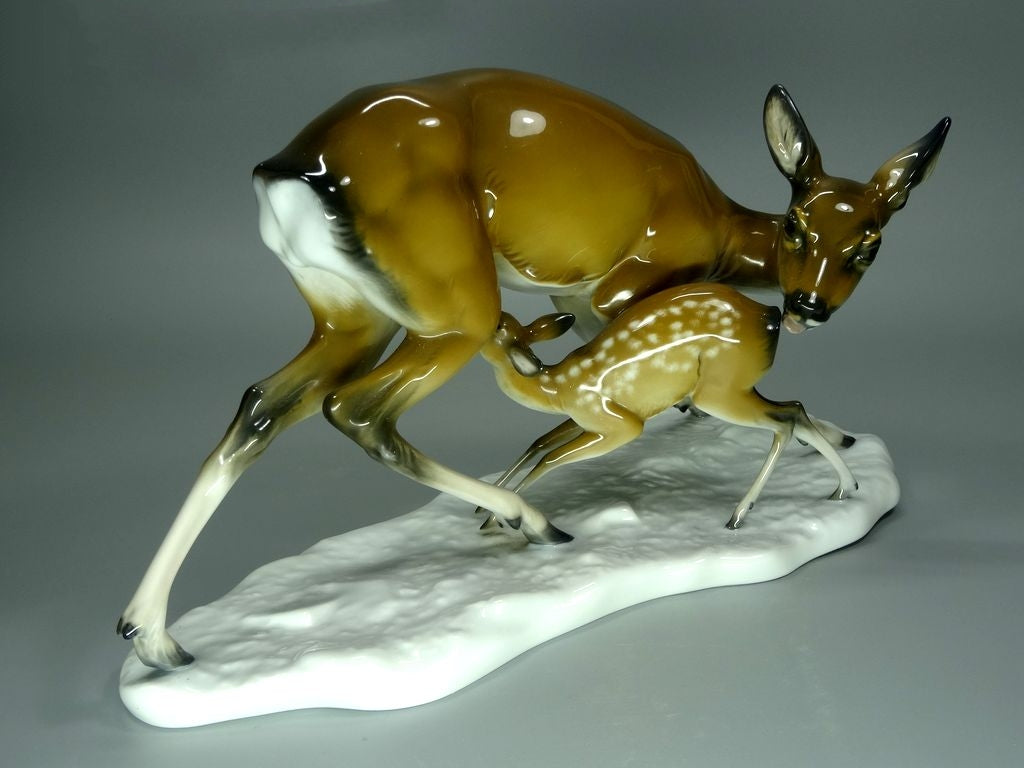 Vintage Deer & Mother Porcelain Figurine Original Rosenthal Art Sculpture Decor #Ru858