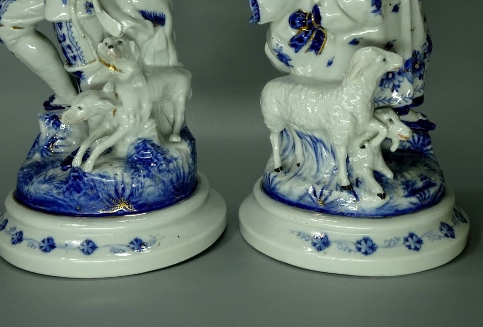 Antique Hunter & Shepherdess Porcelain Figurine Pesnekk Original Art Sculpture #Ru202