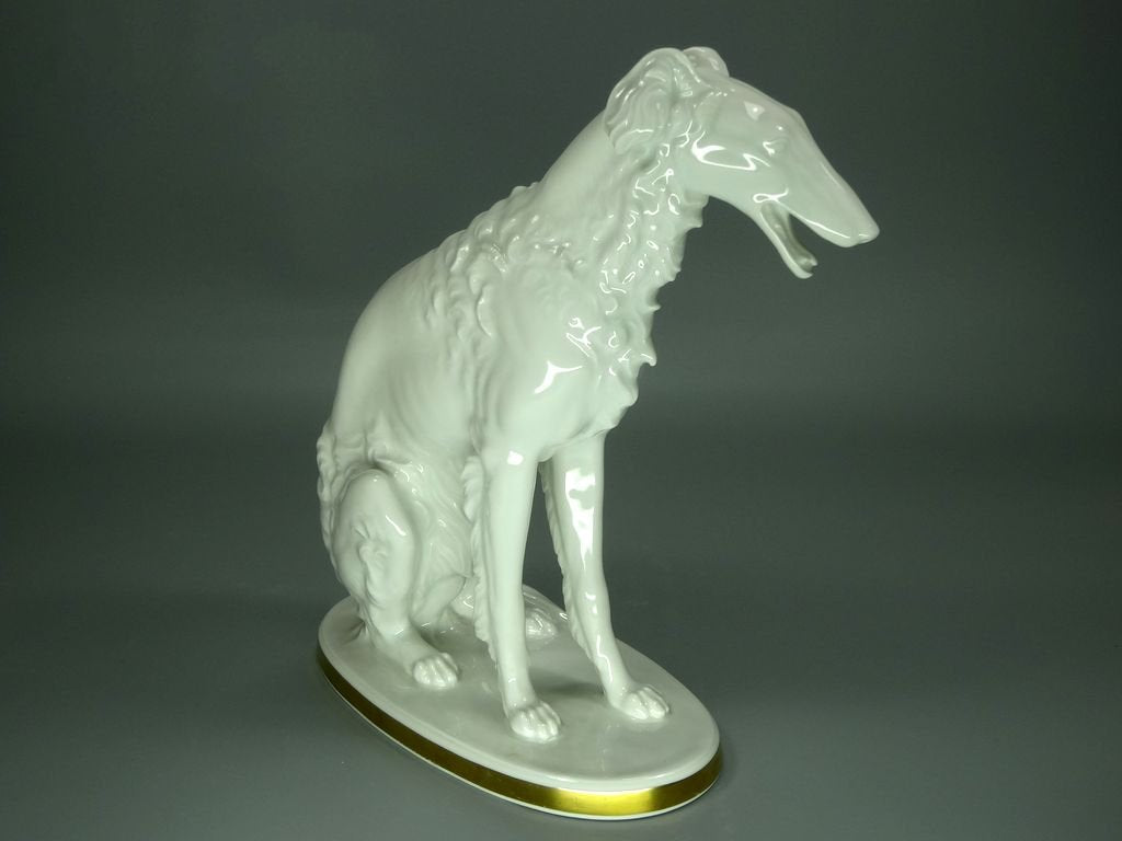 Antique White Greyhound Dog Porcelain Figurine Original Volkstedt 20th Art Sculpture Dec #Ru947