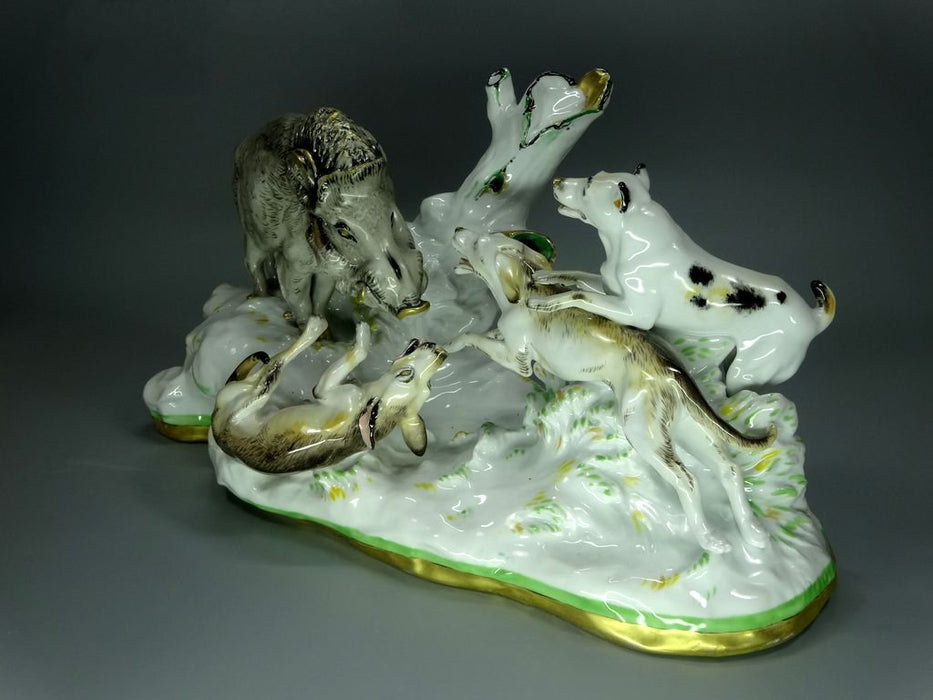 Antique Boar Hunting Porcelain Figurine Original KARL ENS (KVE) 19th Art Sculpture Dec #Ru869