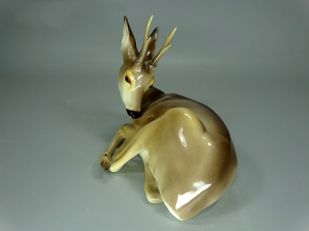 Antique Roe Deer Porcelain Figurine Original Nymphenburg19th Art Sculpture Dec #Ru874